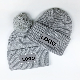  High Quality Custom Logo Women Beanies with Sequin Bright Yarn Embroidery Letter Patch Knitted Hats POM Chunky Knit Winter Caps