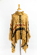 Spring Autumn Woman Lady Warm Fashion Woven Acrylic Boucle Yarn Brushed Mustard Brown Mixed Fringe Pullover Wraps Checks Striped Shawl Turtleneck Poncho manufacturer