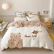  Cartoon Embroidery Pillow Cases 100% Cotton Single Size Beige Home Textile Premium 4-Pieces Bed Sheets Fitted Sheet Pillowcase Kids′ Bedding Set Manufacturer