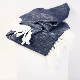  Home Outdoor Travel Bed Sofa Car Soft Warm Navy Woven Self-Fringe Tassel Jacquard Flocked Yarn Fleece Cosy Twill Throw Blanket Cover