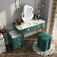  Modern Wood Vanity Home/Hotel Living Bedroom Furniture Makeup Dresser Nordic Dressing Table Set with Chair and LED Touch Screen Dimming Round Mirror