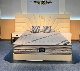  Queen Size Upholstered Platform Solid Wood Bed Frame Golden Metal Legs Beige Leather Bedroom Furniture Soft Bed