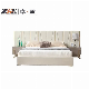  Modern Luxury Hotel Furniture Big Size Fabric Soft Bed Furniture with Golden Metal Decoration and Two Side Tables