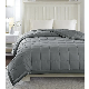  Lightweight Down Alternative Quilted Blanket with Satin Trim. Romana Collection by Home Fashion Designs, High Rise Charcoal King Size