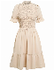 Casual Slim Standing Collar Waisted Short Sleeve Dress