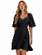 New V-Neck Waist Ruffle Summer Dresses