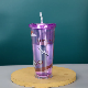  Clear Large Capacity Straw Cup Double Plastic Water Bottle