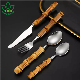  Wholesale Eco Friendly Spoons and Fork Stainless Silverware Flatware 304 Stainless Steel Bamboo Handle Cutlery