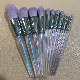  10PCS Romantic Purple Super Soft Makeup Brush with Clear Laser Glow Crystal Tapered Handle