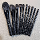  10PCS Black Makeup Brush Set with Black Smooth Starry Color Shimmering Glitter Handle