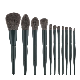  11PCS Private Label Wooden Handle Fan Foundation Powder Pink Dark Green Makeup Brushes Set
