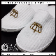 White Strip Coral Fleece Hotel Slipper with Embroidery