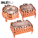  Catering Buffet Events Set up Equipment Hammmered Arabic Chaffing Dish Luxury Round Hot Pot Buffet Server Set Rose Gold Hammered Chafing Dish Food Warmer