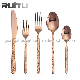  Onlocation Hospitality Luxury Knife Spoon Fork Bulk Set Matte Rose Gold Flatware Set Vintage Relief Stone Pattern 18/10 Stainless Steel Cutlery Set for Wedding
