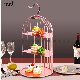  Party Decorative Wedding Buffet Tableware Pink Rose Gold Color Bird Cage Display Buffet Fancy 3 Tier Stainless Steel Bird Cage Afternoon Tea with Stand