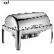  9L Rectangular Stainless Steel Luxury Serving Dish Electric Fuel Hotel Restaurant Food Warmer Chaffing Dish for Catering Roll Top Buffet Set Chafing Dish