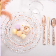  Disposable Rose Gold Dinnerware Set, Gold Rim Plastic Plates for Wedding Party