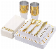  White Square Plastic Plates with Gold Dots Disposable Dinnerware Set for Party