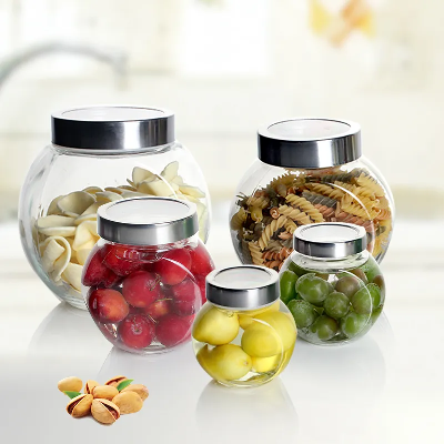 Flat Cover Flat Drum Glass Bottle for Storage and Jam