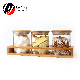  3 Pieces Set Glass Storage Jars Bamboo Wood Lid and Base Glassware Bottles