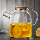  High Borosilicate Heat-Resistant Glass Tea Carafe Water Carafe Pot with Bamboo and Stainless Steel Cover Lid