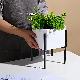  Ceramic White Square Shape with Custom Design Indoor or Outdoor Flower Pot Home and Garden Decoration with Black Metal Holder