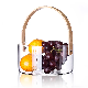  Glass Fruit Plate Transparent Ice Wine Bucket Household Snack Fruit Storage Basket with Wooden Handle