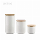  3-Piece White Ceramic Storage Box Set with Airtight Bamboo Lid