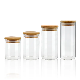  Custom All Sizes Round Borosilicate Airtight Kitchen Candy Pasta Food Cookie Spice Gassware Glass Storage Jar and Containers with Wooden Bamboo Lid