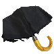  Black Windproof Portable J Hook Travel Curve Wooden Handle Auto Open and Close Folding Umbrella for Outdoor