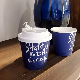 High Quality Disposable Take Away Coffee Milk Tea Paper Cup with Lid Leak-Proof Blue Thickened Home Hot Drink Soy Cup