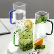 Square Borosilicate Water Milk Beverage Glass Cup with Colors Handle