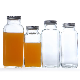 8oz 12oz 16oz French Square Glass Juice Bottle with Plastic Lids manufacturer