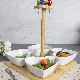  White Ceramic Fruit Plate Snack Bowl Food Container Picnic Wooden Serving Trays with 4 Stick