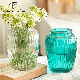  New European-Style Vertical Pattern Wide-Mouth Glass Vase Retro Colorful Pot-Bellied Vase Water-Raised Flowers Vase
