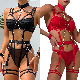  Sexy Underwear Seductive Sexy Role Play Chain Four-Piece Set Women Sexy Lingerie Black and Red Color See-Through Clothing She in Oln0739