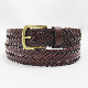 Pin Zinc Alloy Buckle Brown Brushed Leather Braided Belt
