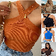  Summer Sexy Cross Neck Backless Rib Crop Viscose Knitwear Sweater Tank Top