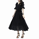  2023 Summer New Style Temperament Thin Hepburn Style V-Neck Short Sleeve Black Chiffon Dress