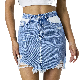 Custom High Waisted Patchwork Pocket Raw Hem Women Denim Skirts