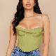  Summer Amazon Explosion Sexy Pile Collar Satin Fishbone Pleated Suspender Vest Women Tank Top