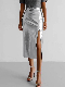 Factory OEM Fashion Faux Leather Silver PU Dress Ladies Office Skirt manufacturer