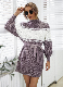  New Fashion Fall and Winter Ladies Knit Dress Half High Collar Lantern Sleeve Patchwork Sweater Dress for Women