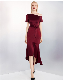  High Quality Satin Sexy Woman Luxure Wine One- Shoulder Irregular Fashion Ladies Dress with Belt