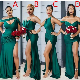  Side Split Long Maid of Honor Dress Sexy Wedding Party Gowns Difference Neckline Cheap Bridesmaid Dresses Z4023