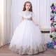  Girl Embroidered Lotus Leaf Sleeves Puff Kids Princess Dress
