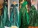 Green Satin Party Ball Gowns Beaded Green Prom Evening Dresses P2227