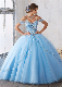  off Shoulder Blue Pink Wedding Dress Crystals Quinceanera Dress Ld15220