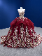 Sweetheart Prom Ball Gown Flowers Sequins Wine Evening Quinceanera Dress Ld152101