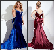  Mermaid Evening Dress Blue Wine Velvet Prom Dress Beaded Formal Gown W918